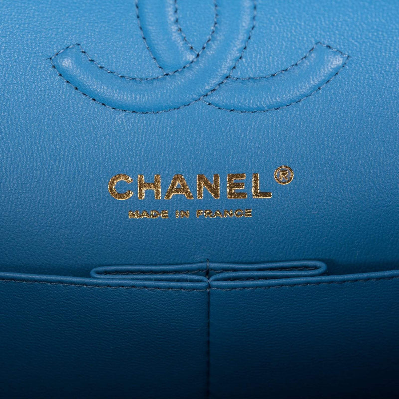 Chanel Blue Quilted Caviar Small Classic Double Flap Bag Light Gold Hardware