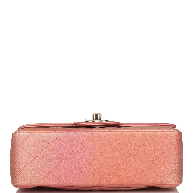 Chanel Pink Ombre Quilted Metallic Lambskin Rectangular Mini Classic Flap Bag Light Gold Hardware