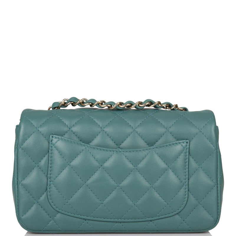 Chanel Mini Rectangular Flap Bag Green Lambskin Light Gold Hardware