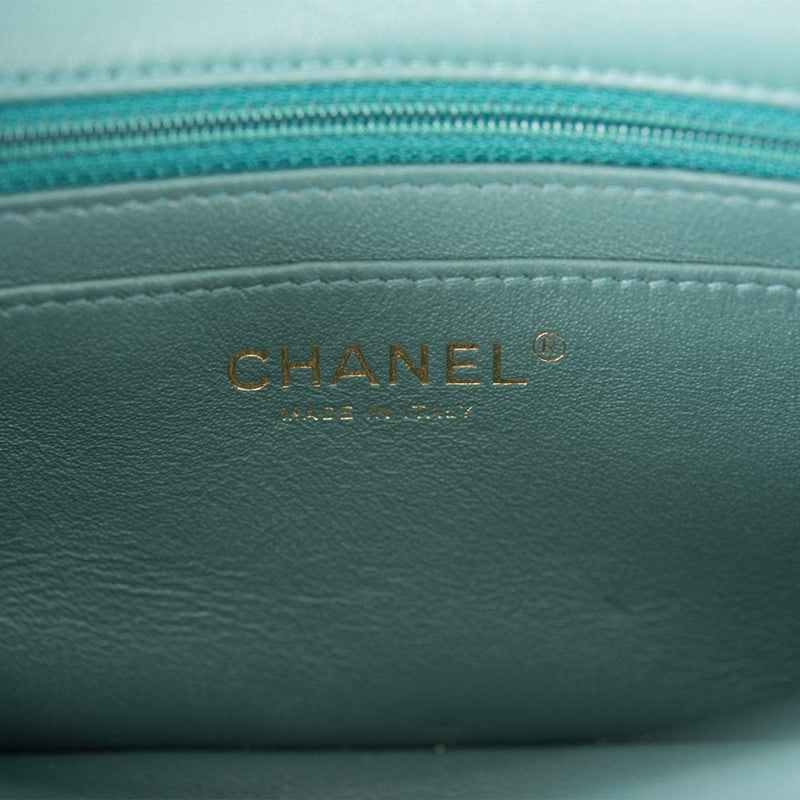 Chanel Mini Rectangular Flap Bag Green Lambskin Light Gold Hardware