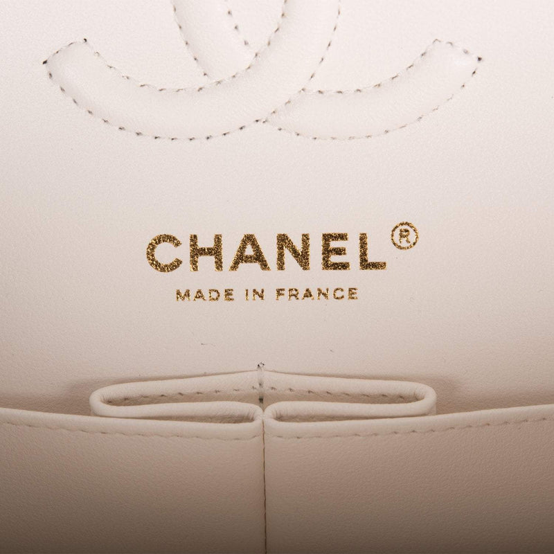 Chanel Small Classic Double Flap White Caviar Light Gold Hardware