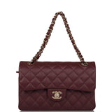 Chanel Burgundy Quilted Caviar Small Classic Double Flap Bag Light Gold Hardware