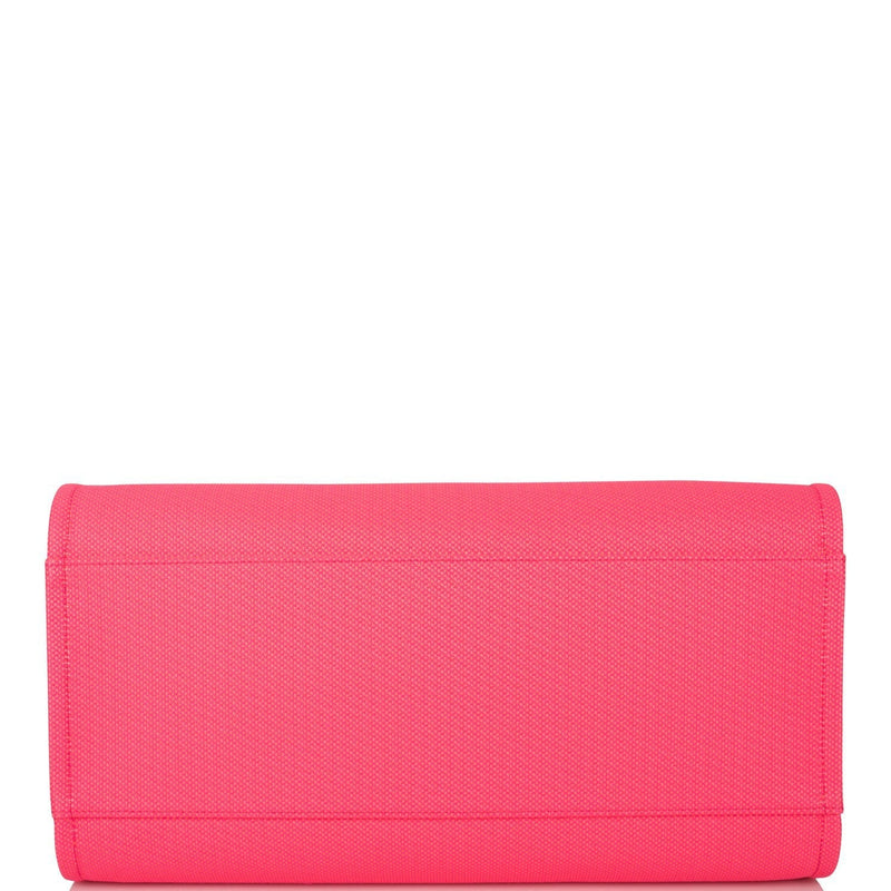 Chanel Neon Pink and Orange Mixed Fibers Large Deauville Shopping Bag Silver Hardware