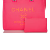 Chanel Neon Pink and Orange Mixed Fibers Large Deauville Shopping Bag Silver Hardware