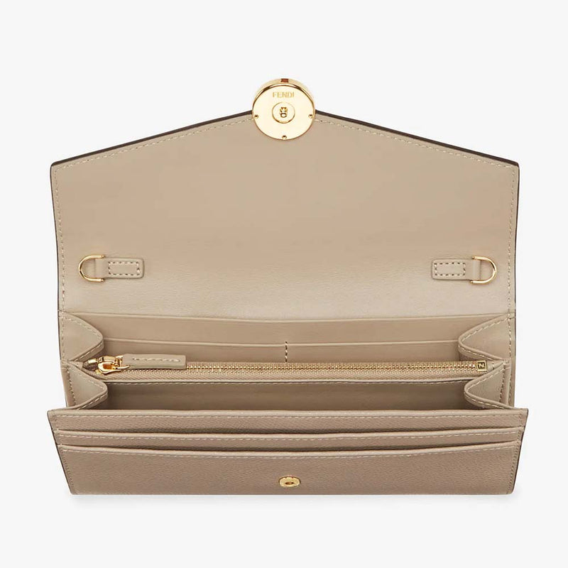 CONTINENTAL WITH CHAIN Beige Leather Wallet