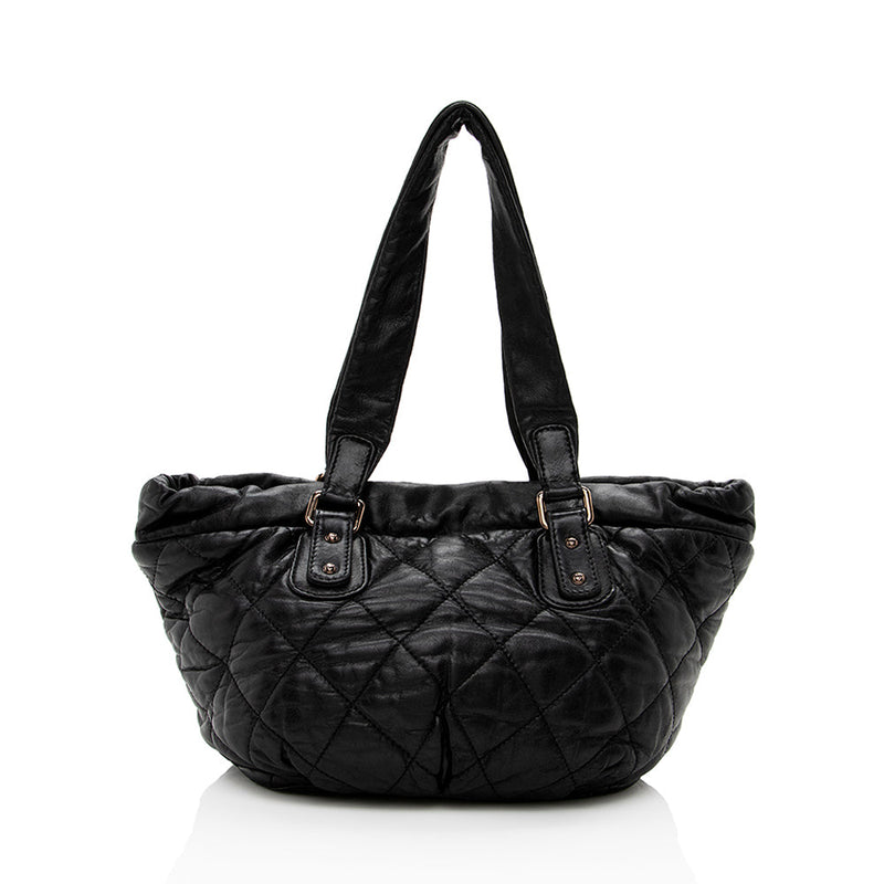 Chanel Lambskin Bubble Quilted Drawstring Shoulder Bag