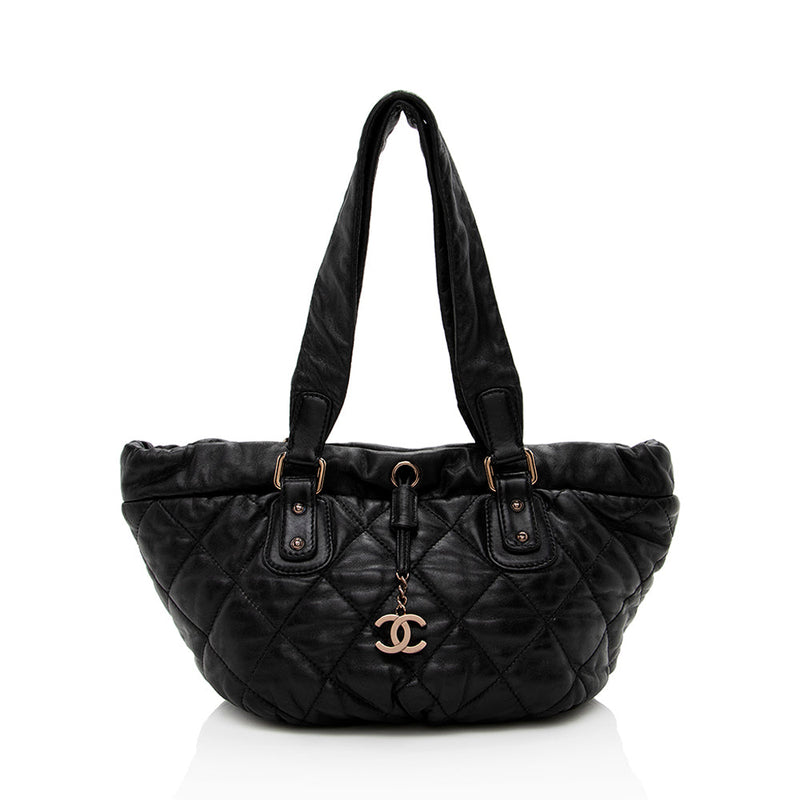 Chanel Lambskin Bubble Quilted Drawstring Shoulder Bag
