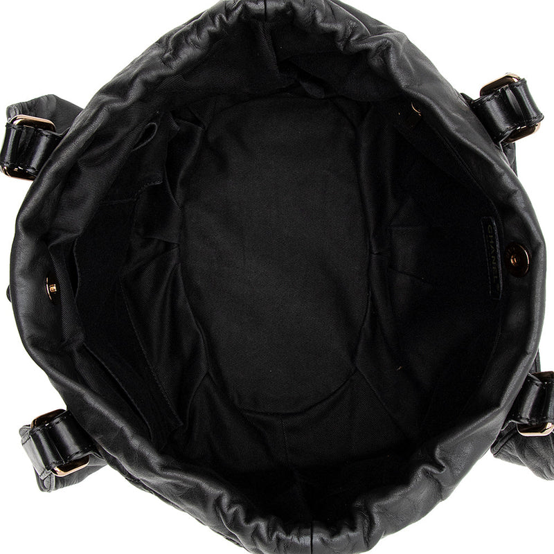 Chanel Lambskin Bubble Quilted Drawstring Shoulder Bag