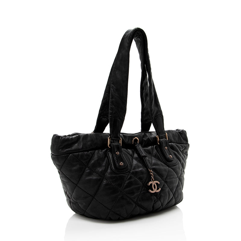 Chanel Lambskin Bubble Quilted Drawstring Shoulder Bag
