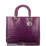 Christian Dior Purple Large Lady Dior Crocodile Tote Silver Hardware
