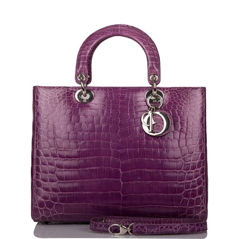 Christian Dior Purple Large Lady Dior Crocodile Tote Silver Hardware