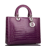 Christian Dior Purple Large Lady Dior Crocodile Tote Silver Hardware