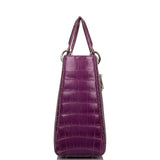 Christian Dior Purple Large Lady Dior Crocodile Tote Silver Hardware