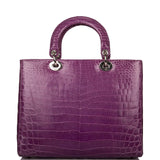 Christian Dior Purple Large Lady Dior Crocodile Tote Silver Hardware