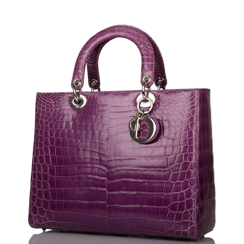 Christian Dior Purple Large Lady Dior Crocodile Tote Silver Hardware
