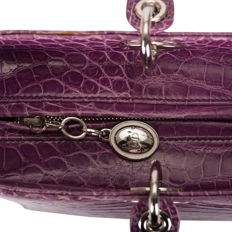 Christian Dior Purple Large Lady Dior Crocodile Tote Silver Hardware