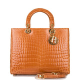 Christian Dior Honey Large Lady Dior Alligator Tote Gold Hardware
