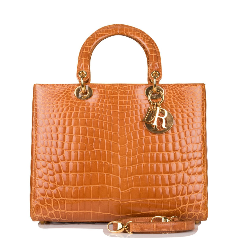 Christian Dior Honey Large Lady Dior Alligator Tote Gold Hardware