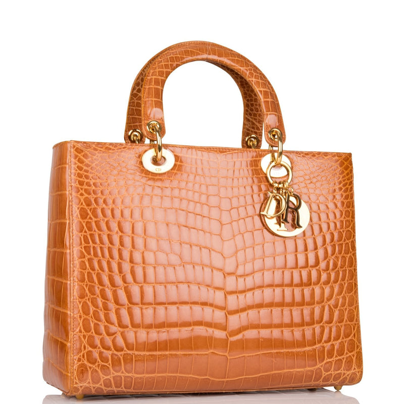 Christian Dior Honey Large Lady Dior Alligator Tote Gold Hardware