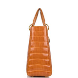 Christian Dior Honey Large Lady Dior Alligator Tote Gold Hardware