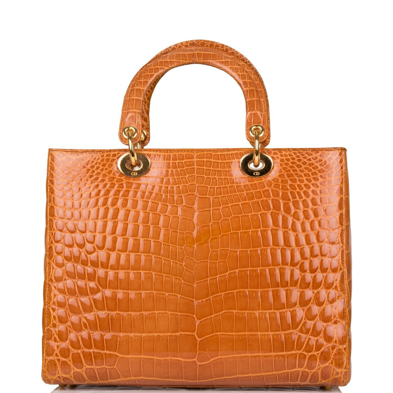 Christian Dior Honey Large Lady Dior Alligator Tote Gold Hardware