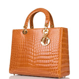 Christian Dior Honey Large Lady Dior Alligator Tote Gold Hardware