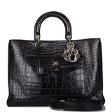Christian Dior Black Diorissimo Pocket Matte Alligator Tote Silver Hardware