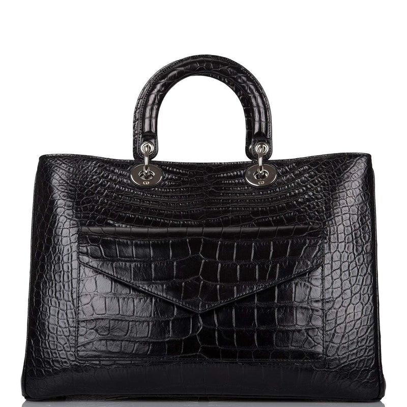 Christian Dior Black Diorissimo Pocket Matte Alligator Tote Silver Hardware