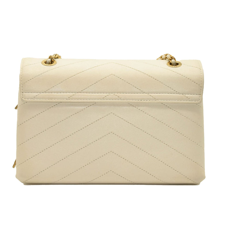 CHANEL Lambskin Chevron Quilted Envelope Flap White