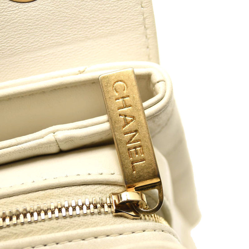 CHANEL Lambskin Chevron Quilted Envelope Flap White
