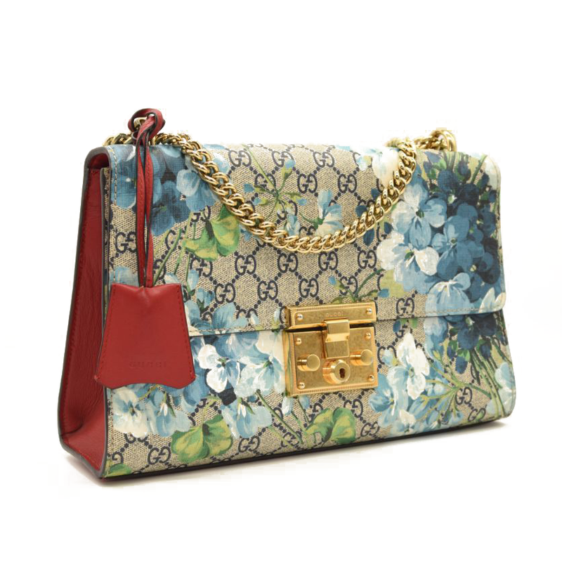 GUCCI GG Supreme Blooms Medium Padlock Shoulder Bag