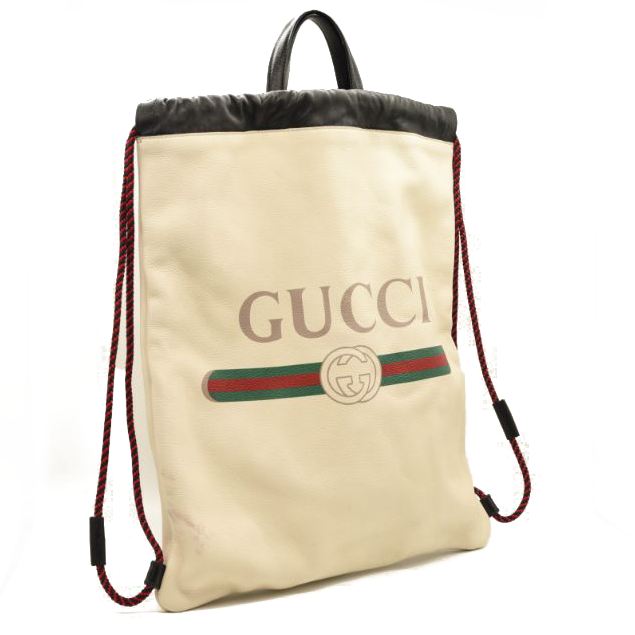 Gucci Calfskin Logo Drawstring Backpack Mystic White