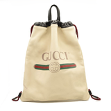 Gucci Calfskin Logo Drawstring Backpack Mystic White