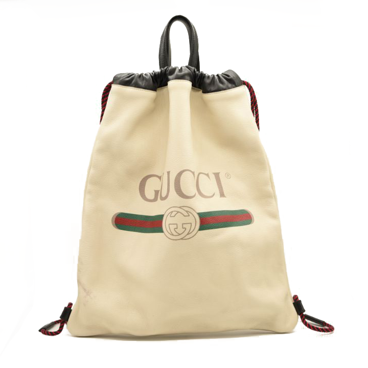 Gucci Calfskin Logo Drawstring Backpack Mystic White