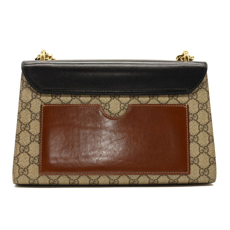 GUCCI GG Supreme Monogram Calfskin Medium Padlock Shoulder Bag Beige Black Cuir