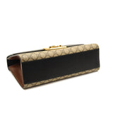 GUCCI GG Supreme Monogram Calfskin Medium Padlock Shoulder Bag Beige Black Cuir