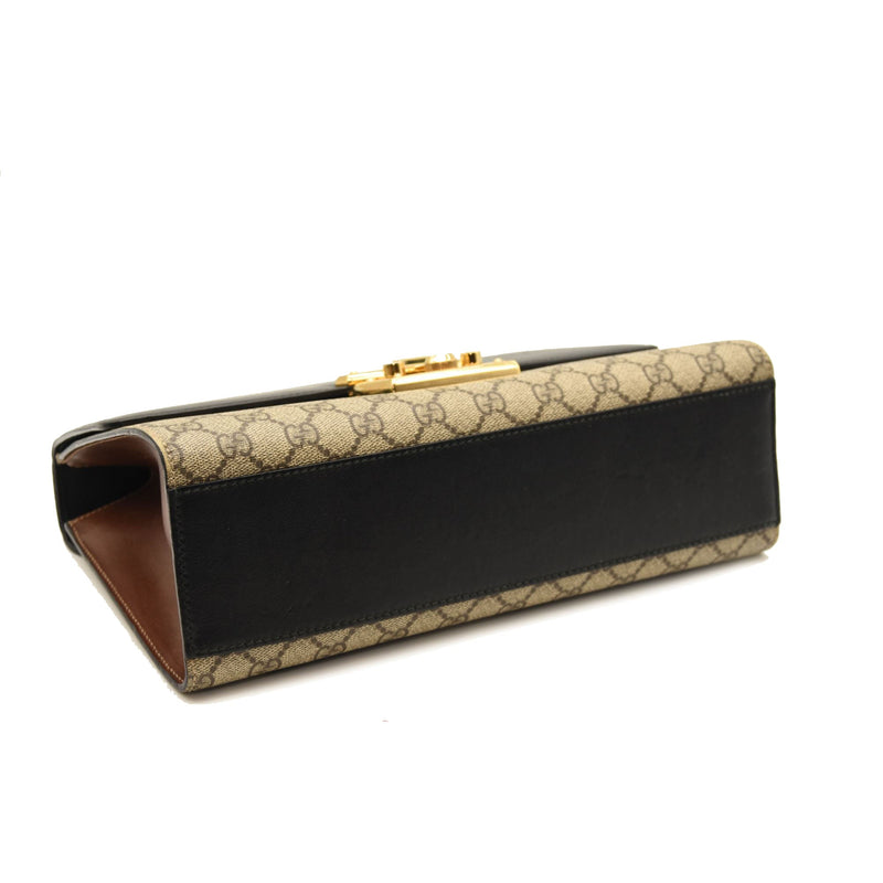 GUCCI GG Supreme Monogram Calfskin Medium Padlock Shoulder Bag Beige Black Cuir