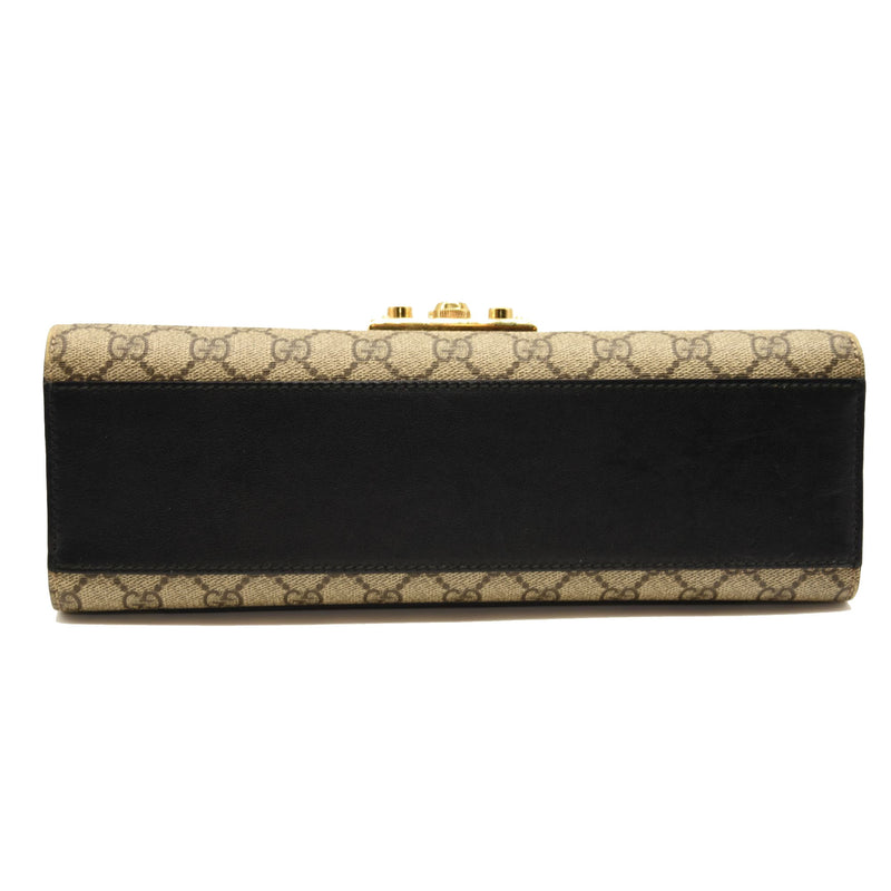 GUCCI GG Supreme Monogram Calfskin Medium Padlock Shoulder Bag Beige Black Cuir