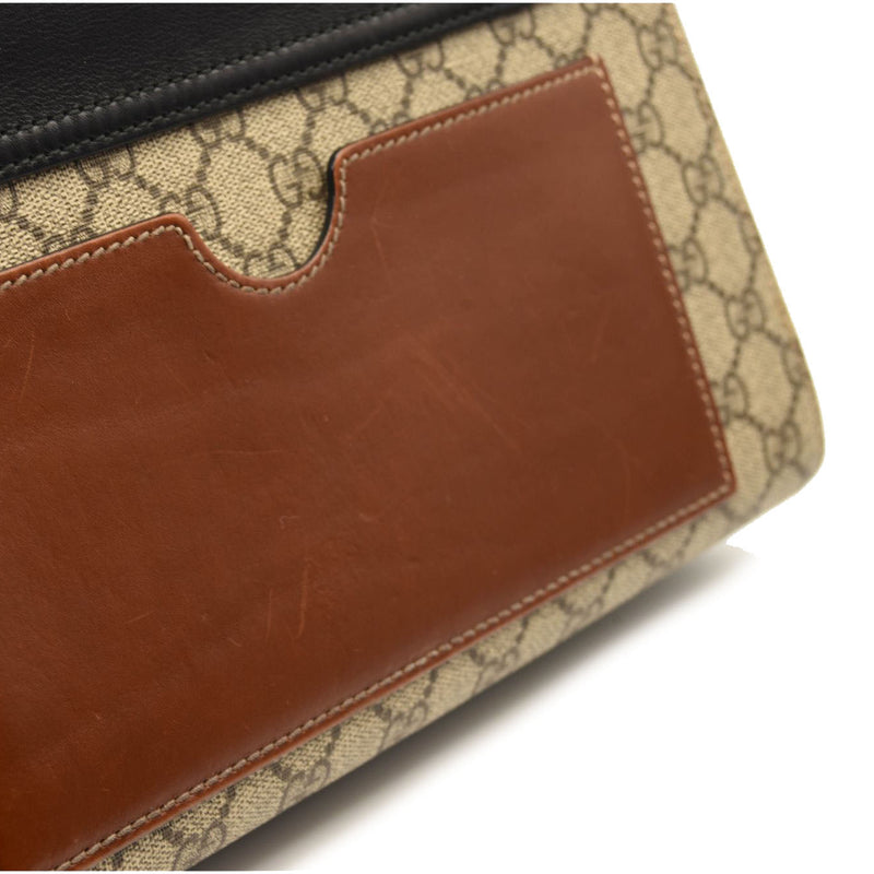 GUCCI GG Supreme Monogram Calfskin Medium Padlock Shoulder Bag Beige Black Cuir