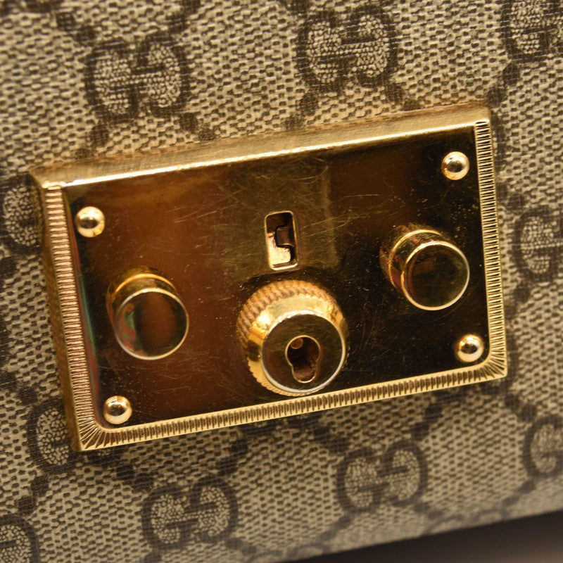 GUCCI GG Supreme Monogram Calfskin Medium Padlock Shoulder Bag Beige Black Cuir