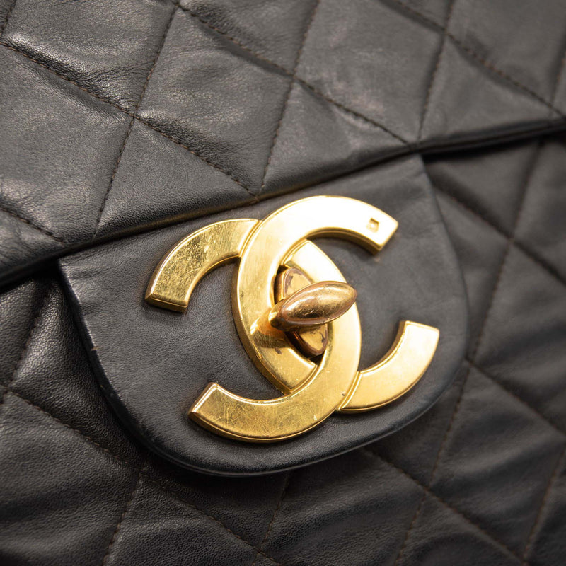 Chanel Lambskin Quilted XL Jumbo Single Flap Black Shoulder Bag