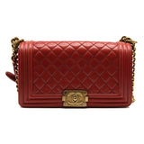 CHANEL Calfskin Double Stitch New Medium Boy Flap Red
