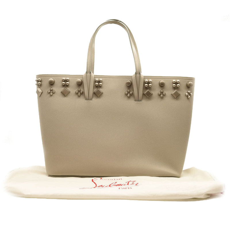 NEW CHRISTIAN LOUBOUTIN Calfskin Spikes Small East West Cabata Tote Light Grey