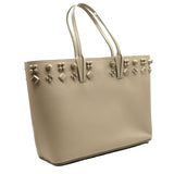 NEW CHRISTIAN LOUBOUTIN Calfskin Spikes Small East West Cabata Tote Light Grey