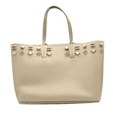 NEW CHRISTIAN LOUBOUTIN Calfskin Spikes Small East West Cabata Tote Light Grey