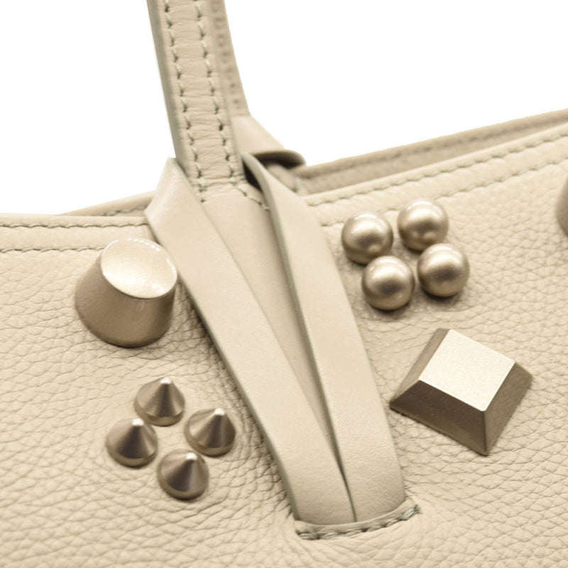 NEW CHRISTIAN LOUBOUTIN Calfskin Spikes Small East West Cabata Tote Light Grey