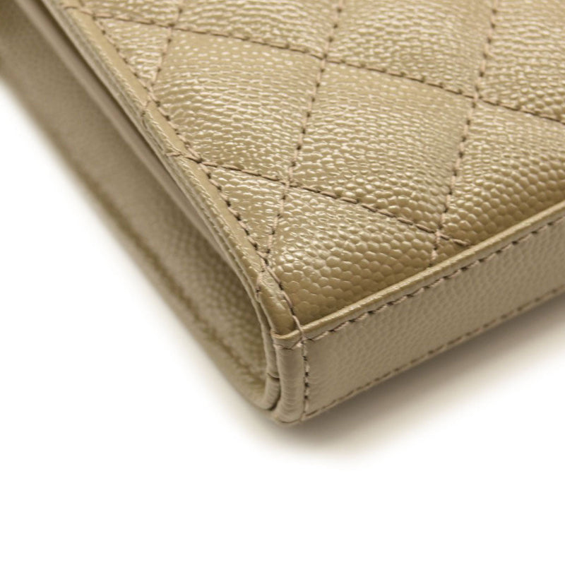 SAINT LAURENT Grain De Poudre Mixed Matelasse Triquilt Monogram Chain Wallet Dark Beige