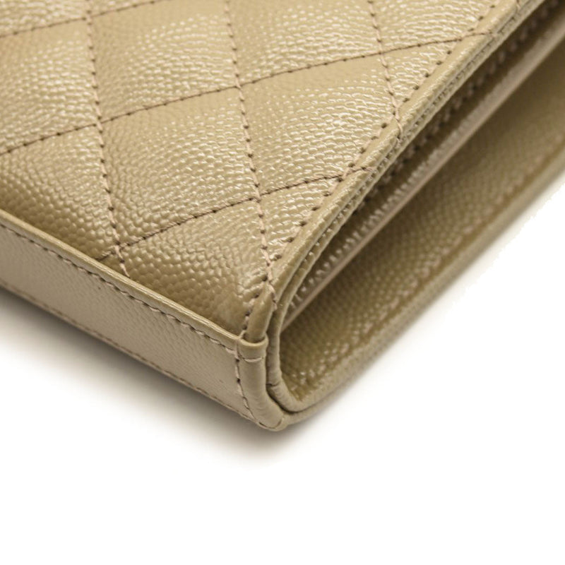 SAINT LAURENT Grain De Poudre Mixed Matelasse Triquilt Monogram Chain Wallet Dark Beige