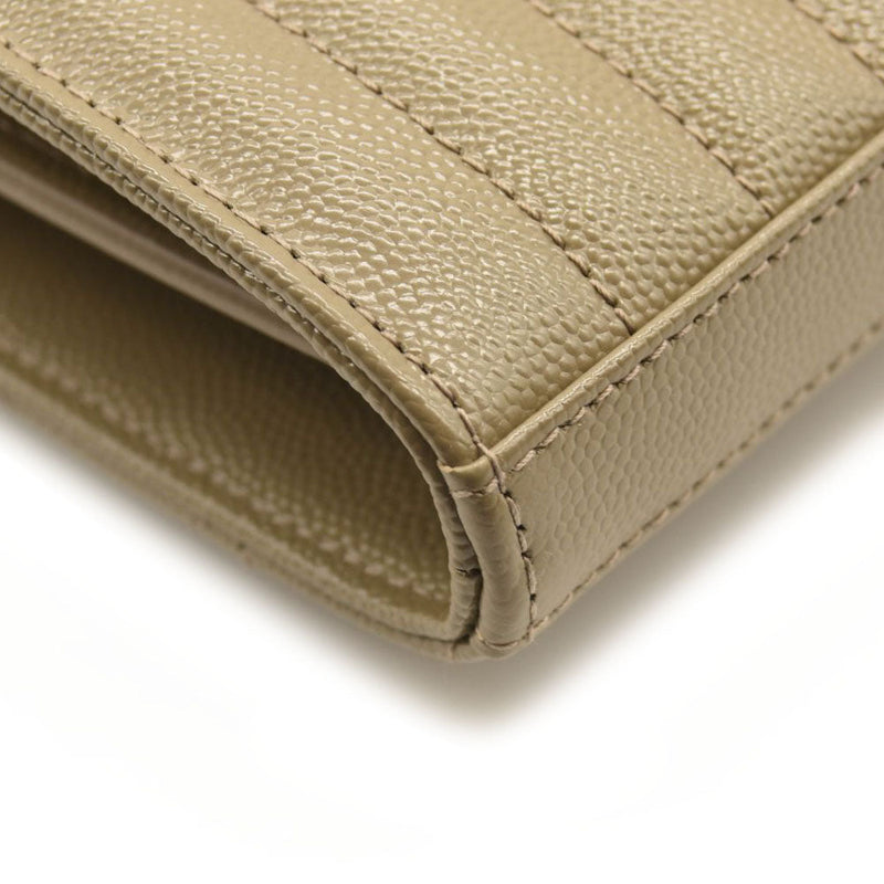 SAINT LAURENT Grain De Poudre Mixed Matelasse Triquilt Monogram Chain Wallet Dark Beige
