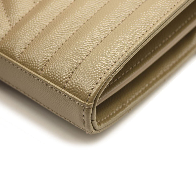 SAINT LAURENT Grain De Poudre Mixed Matelasse Triquilt Monogram Chain Wallet Dark Beige